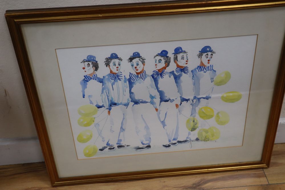 Judith Caulfield Walshe, five watercolours, Studies of clowns and puppets, signed, largest 45 x 33cm